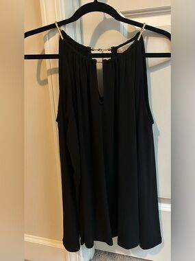 MICHAEL Michael Kors Black Halter Camisole with Gold Chain Straps
